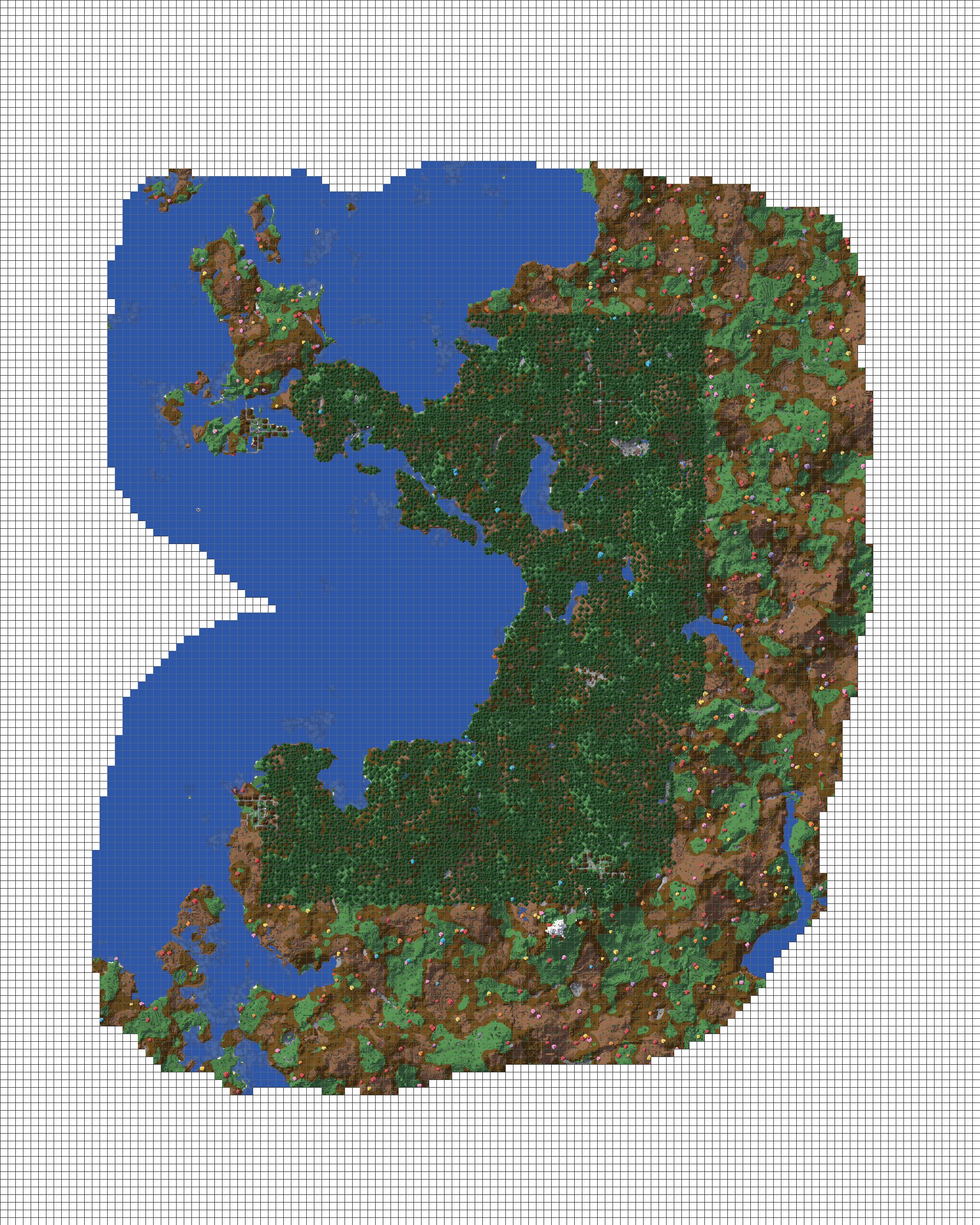 journeymap showing clear border where all but blossom trees quit generating in a BOP old growth taiga biome