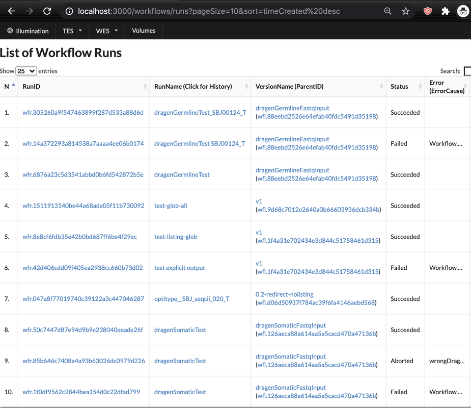 workflow run table