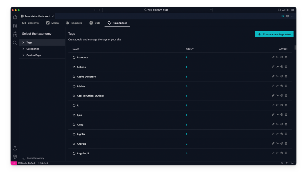 Taxonomy dashboard