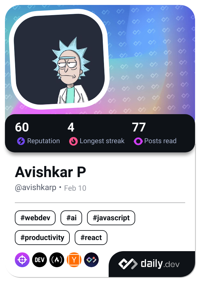 Avishkar P's Dev Card