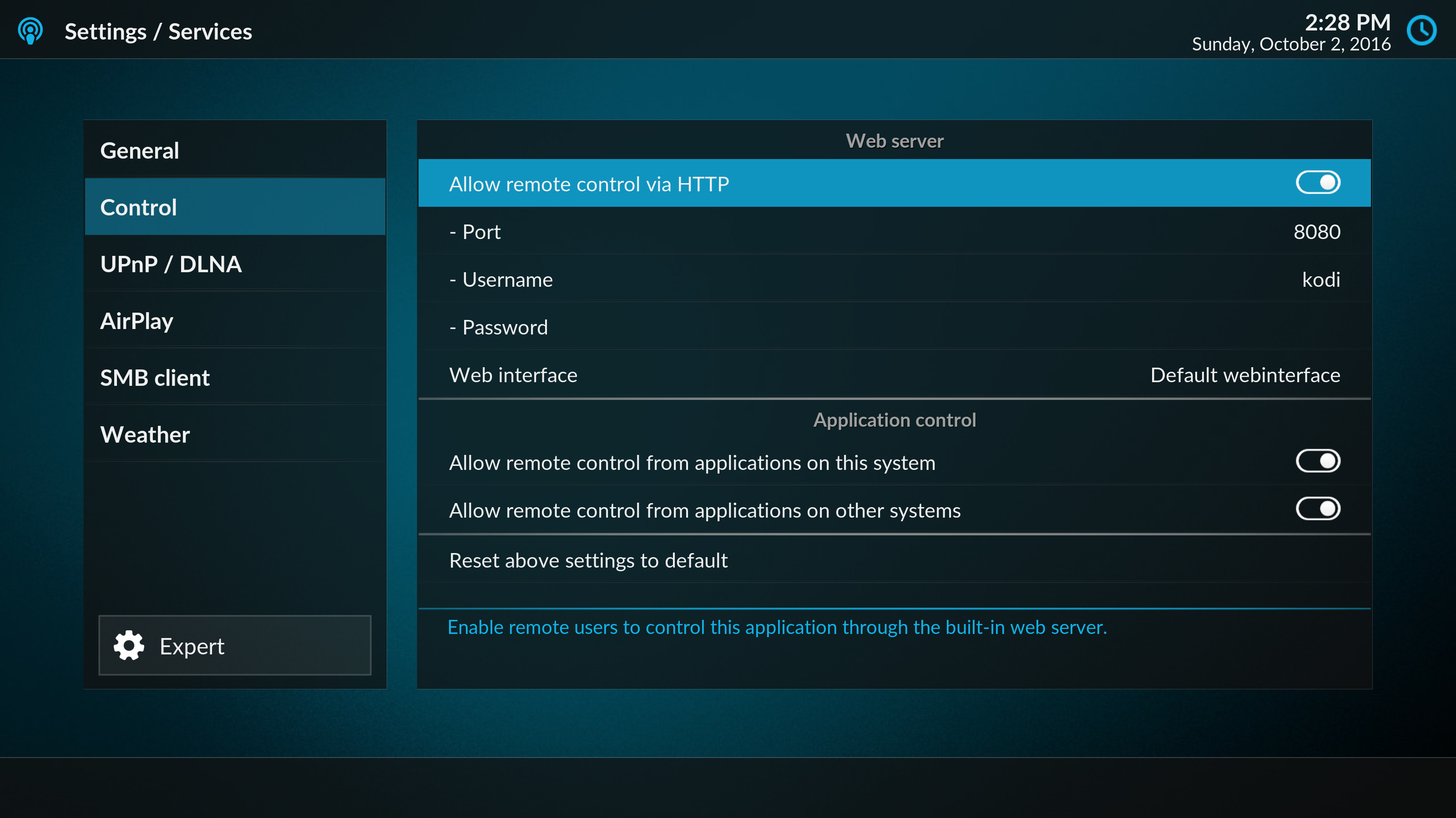 Kodi settings