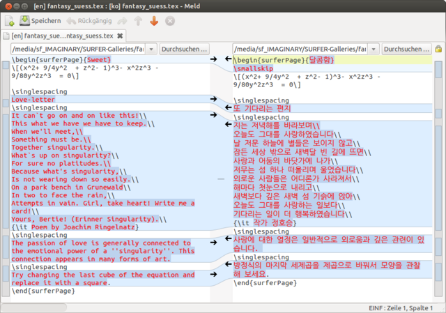 Side-by-side editing using meld