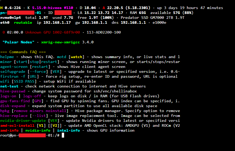 HiveOS Command Line Interface CLI