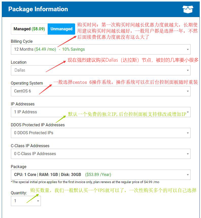Hostwinds 套餐附加信息选择