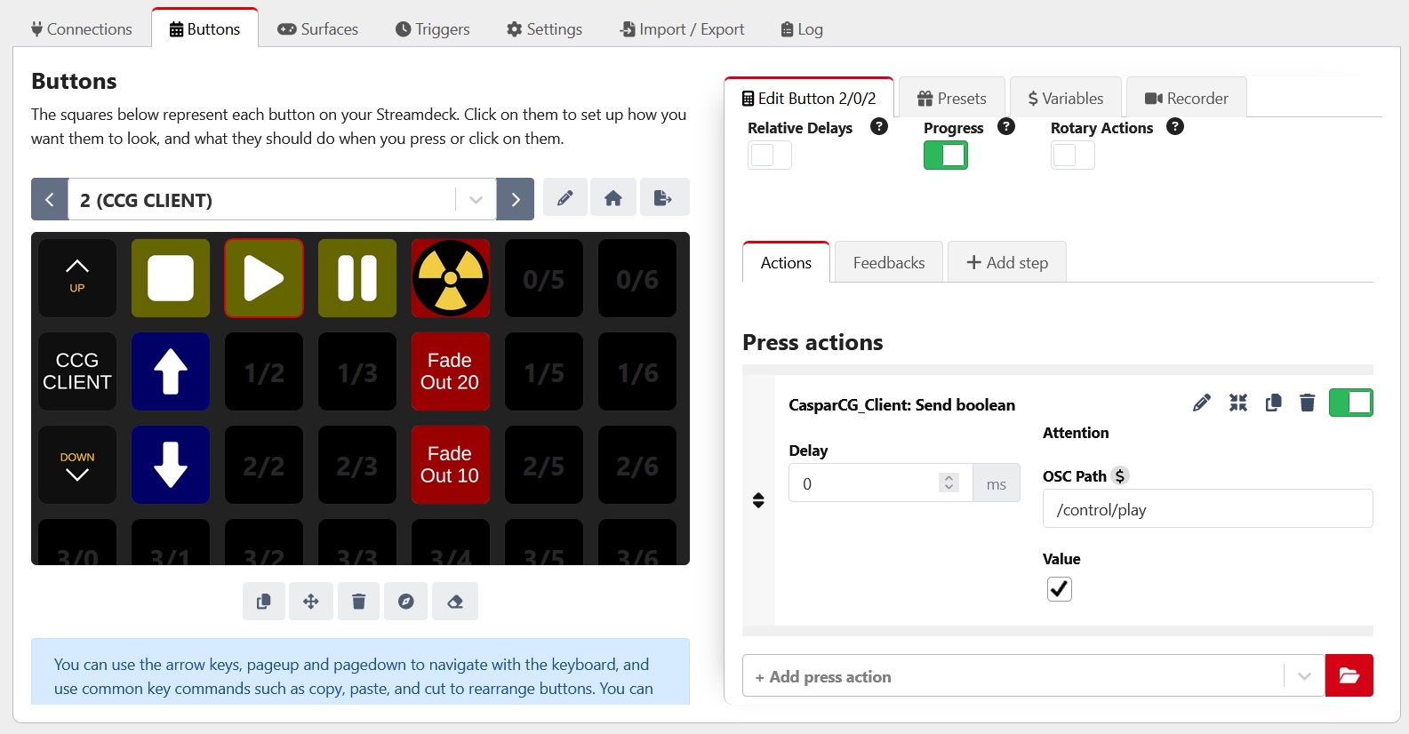 Example in Bitfocus Companion