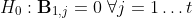 H_0: \mathbf{B}_{1,j} = 0 \; \forall j = 1\dots t