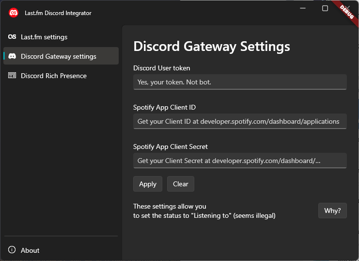 Gateway settings screen