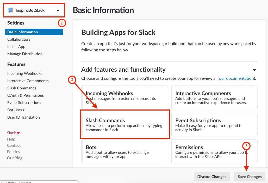 Create an App and enable slash command