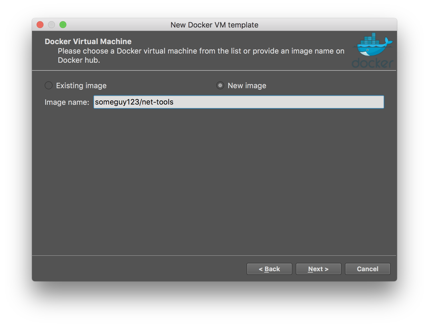 Screenshot of GNS3 Docker wizard