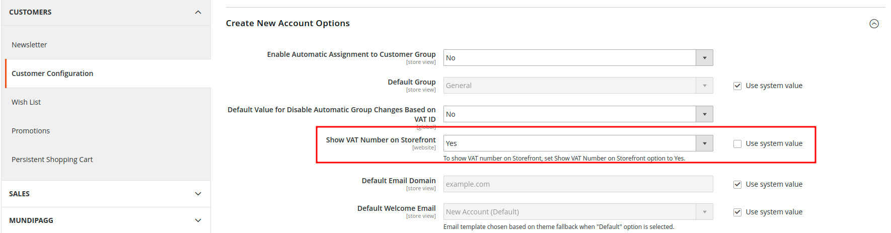 Customer Configuration VatId