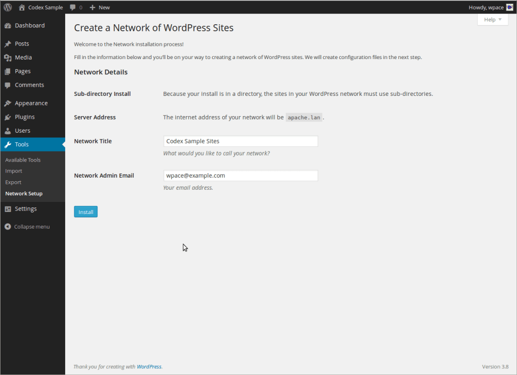 Create a Network of WordPress Sites page