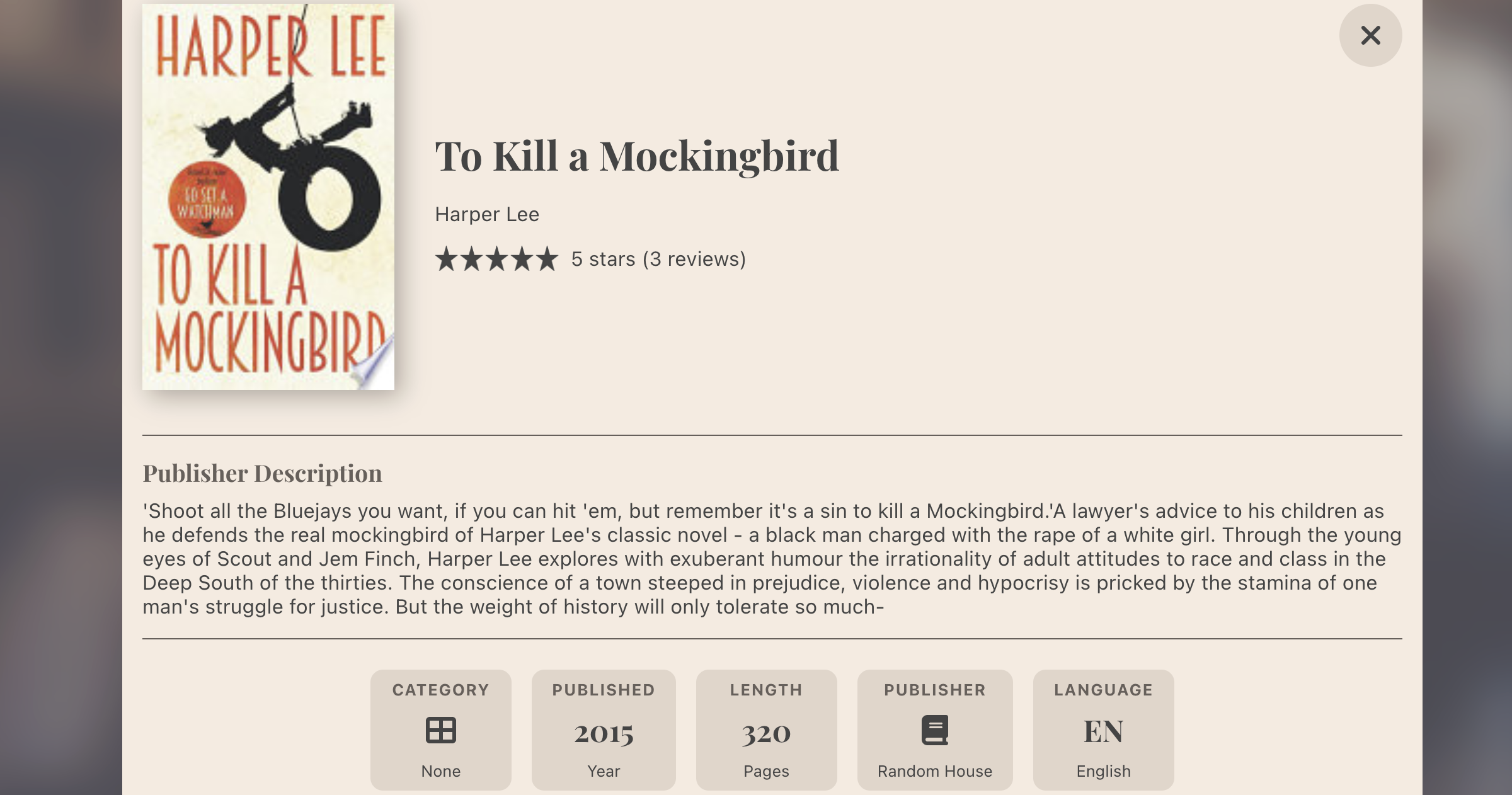 First result modal view of 'To Kill a Mockingbird'