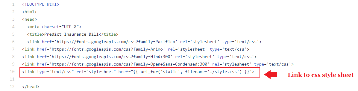 Code snippet from home.html file