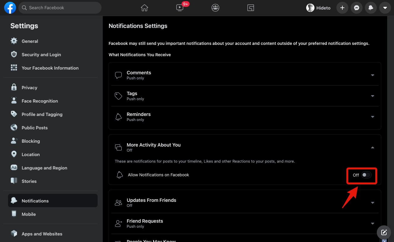 Screenshot of the Notifications Settings