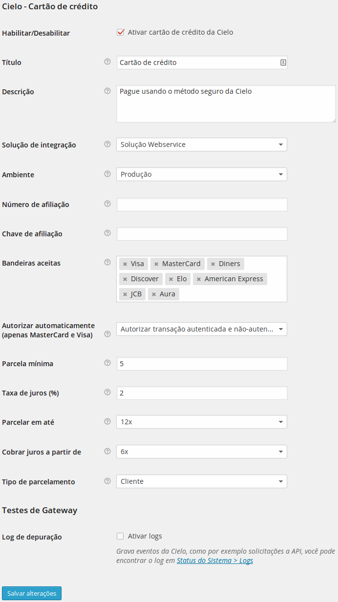 1. Configurações do plugin.