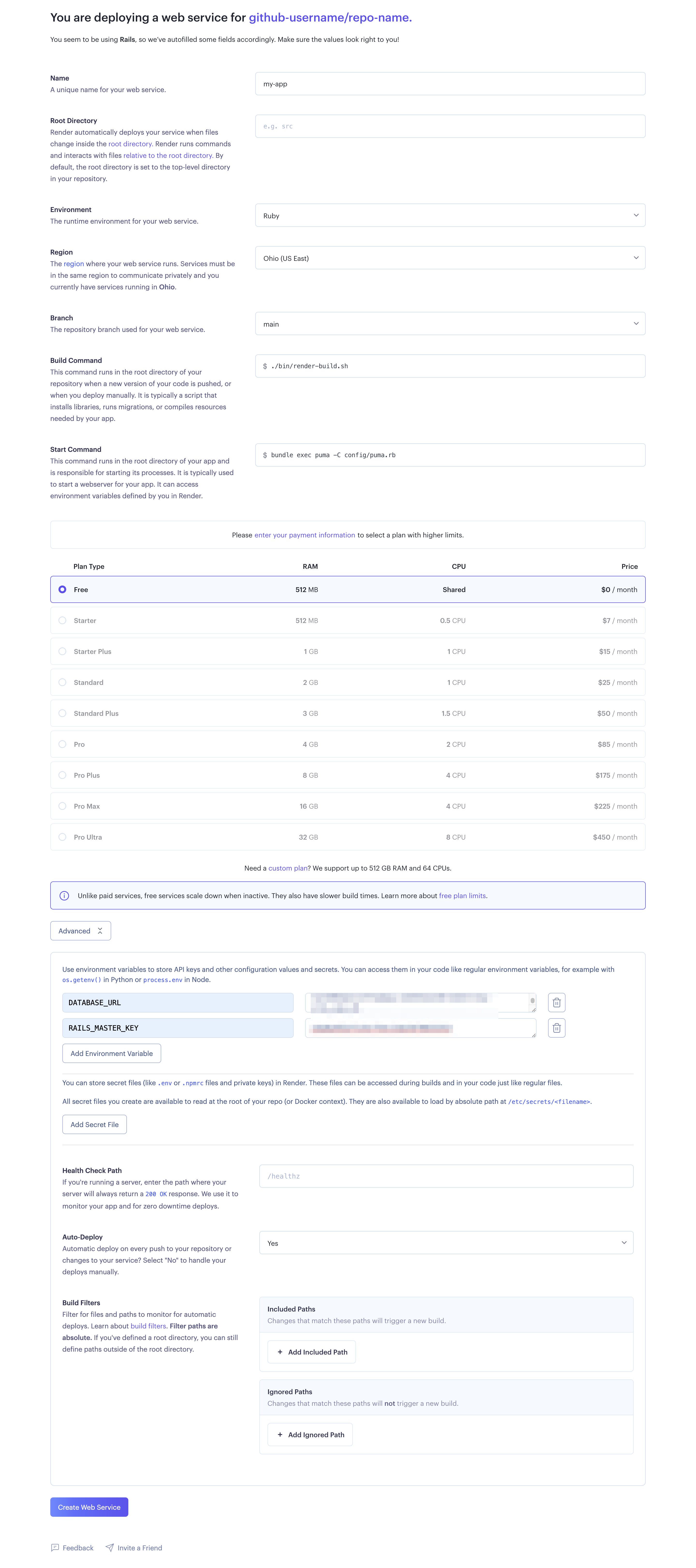 Web service settings