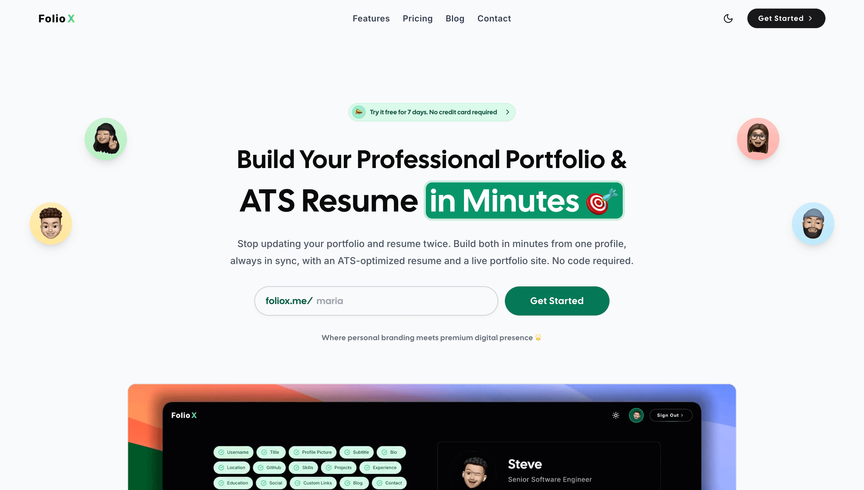 FolioX: build your professional portfolio and ATS resume in minutes