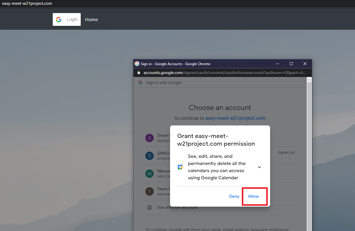 agree on access Google Calendar