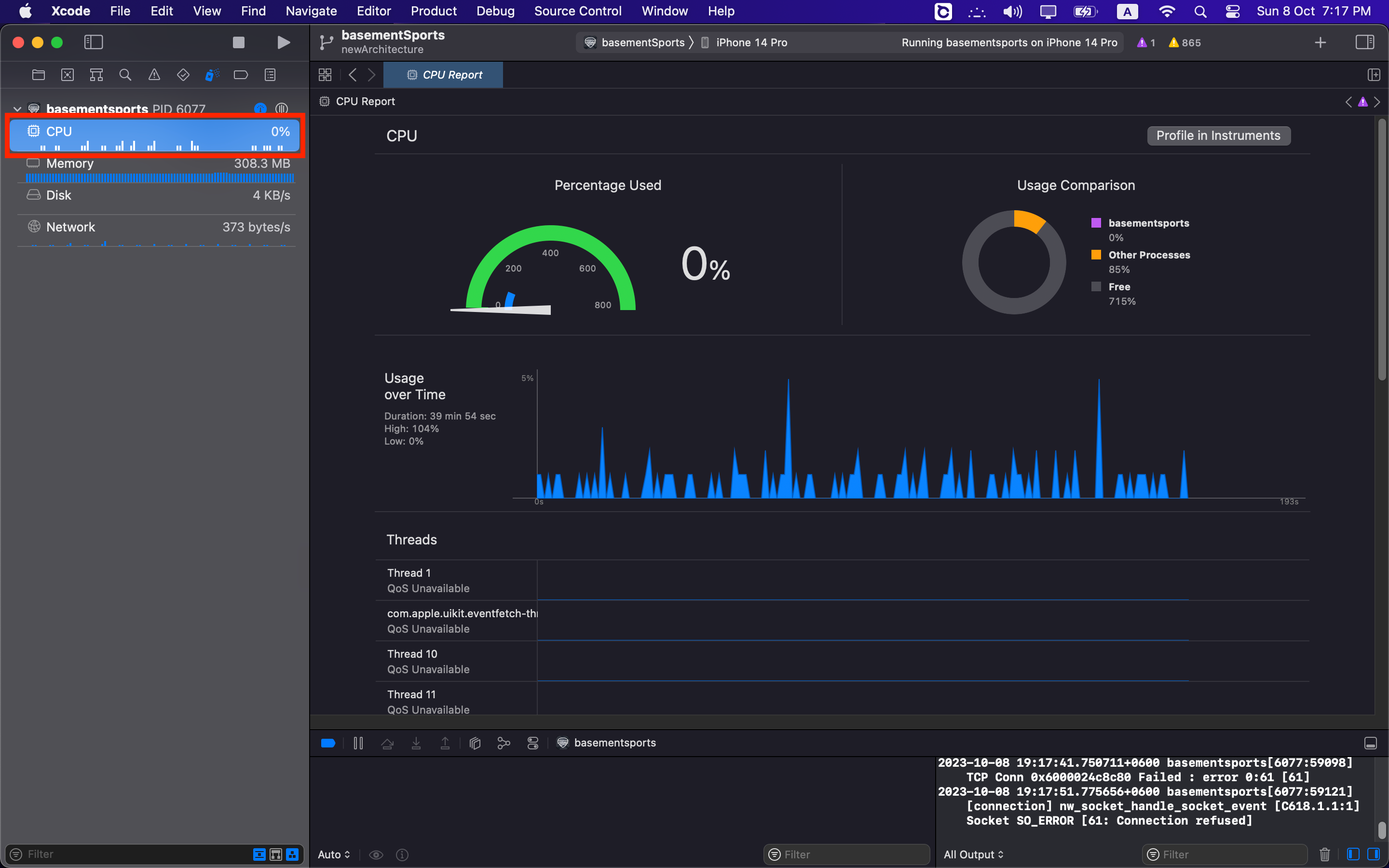 Xcode: CPU Monitor