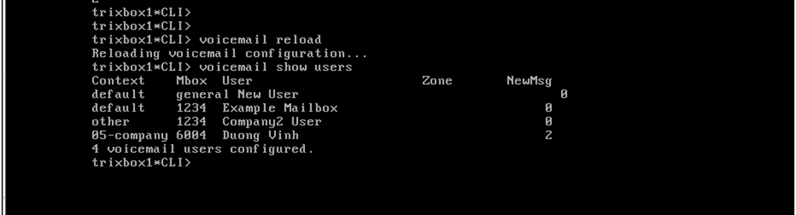 Asterisk CLI to reload voice mail to read mail box