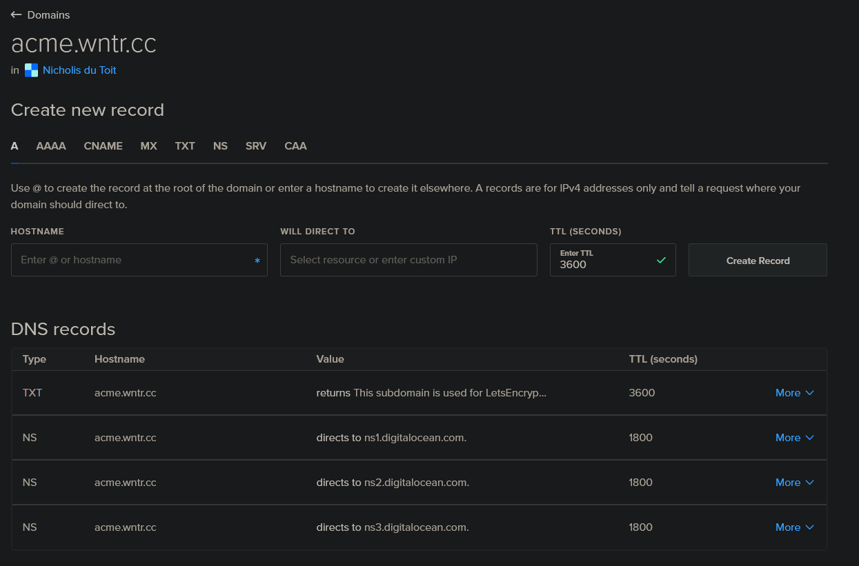 DigitalOcean DNS