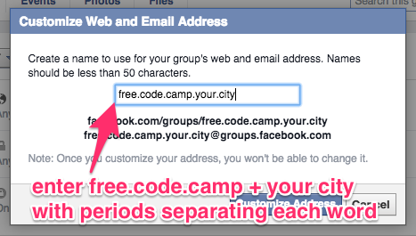 a screenshot telling you to enter free.code.camp.yourcitysname with each word seperated by periods.