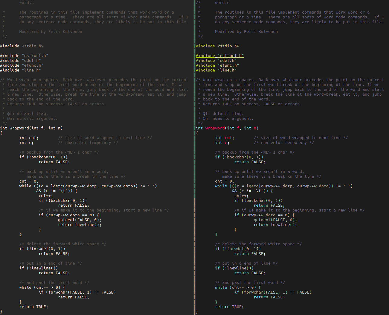 Dark Compared to Emacs Syntax Highlighted