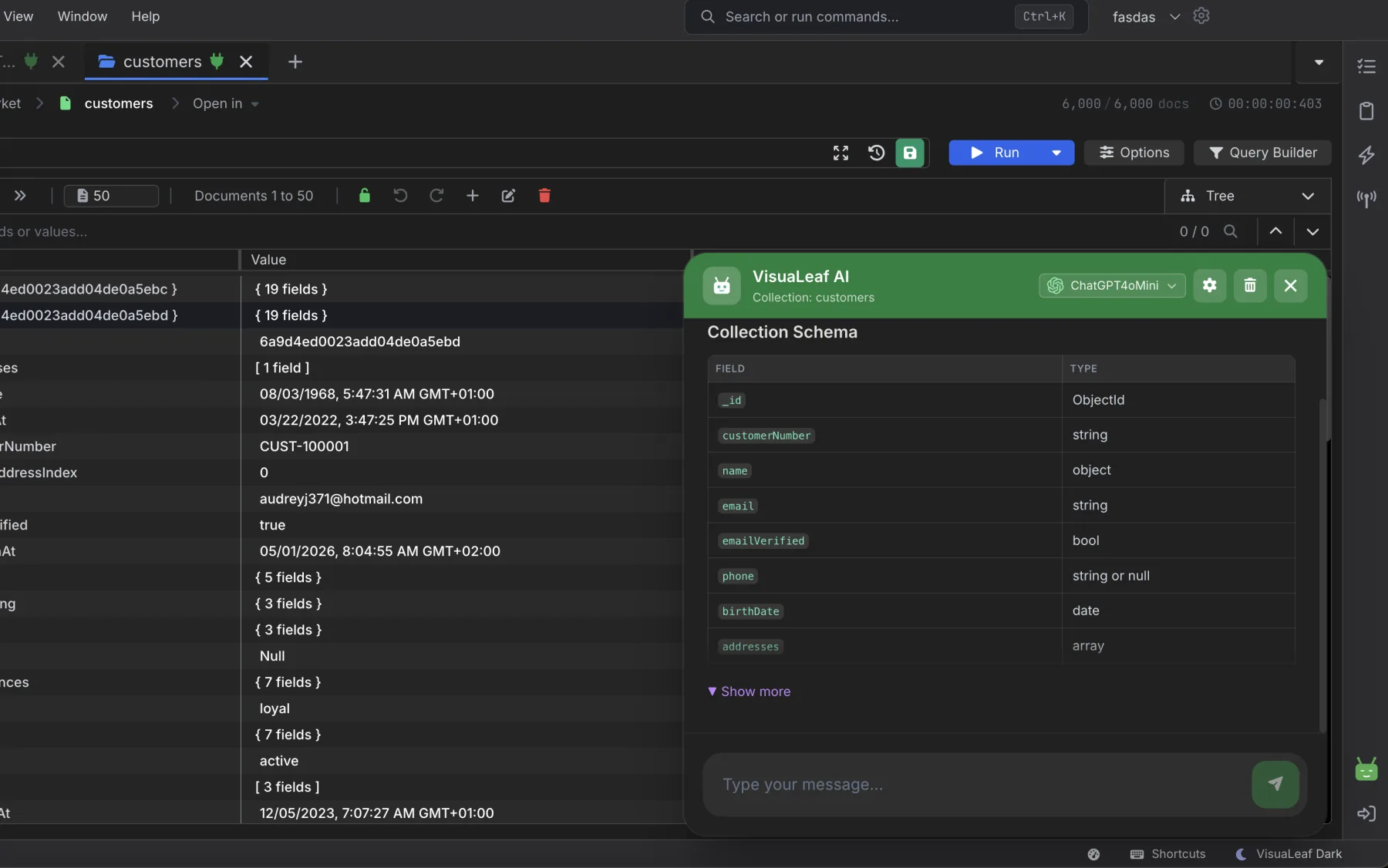 AI assistant generating MongoDB queries from natural language