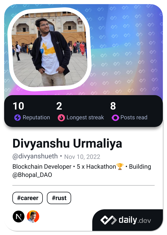 Divyanshu Urmaliya's Dev Card