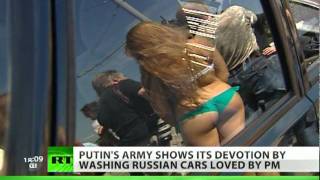 Scantily-clad girls in Putin's 'army' wash Russian-made cars