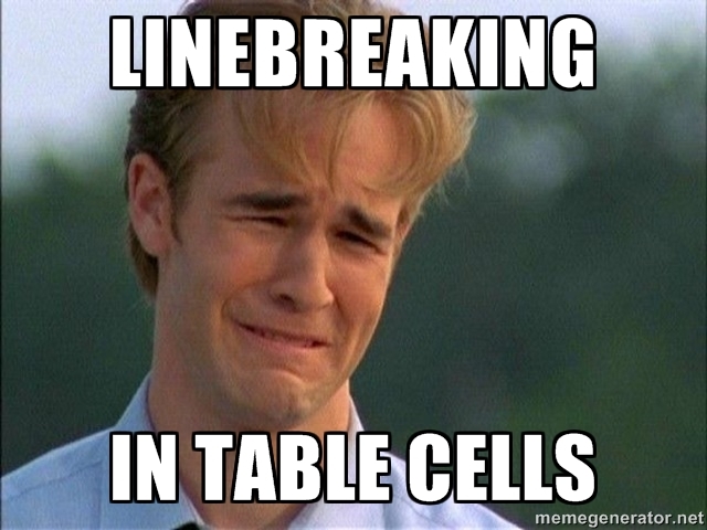 linebreaking, in table cells