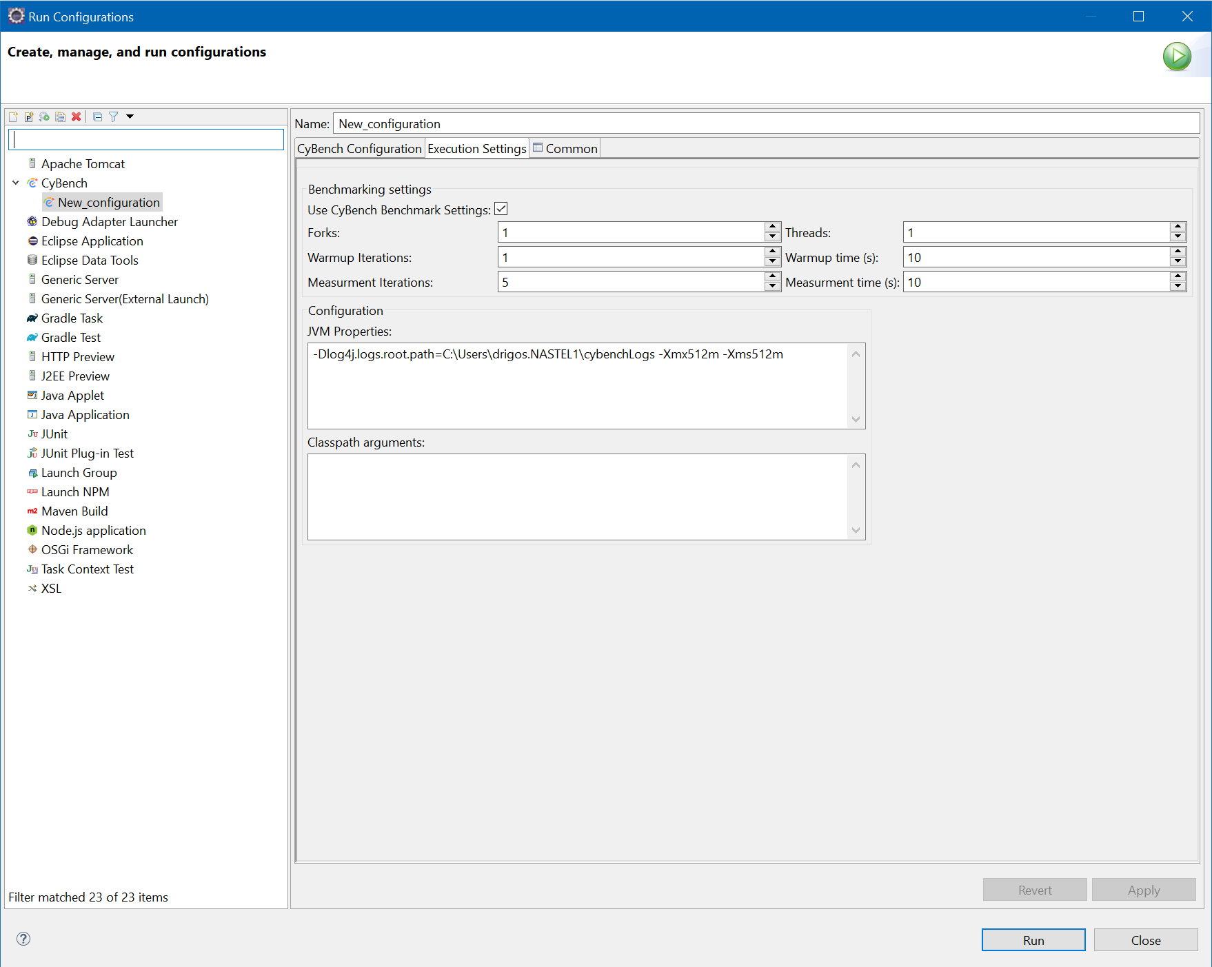 Filled out CyBench Execution Settings