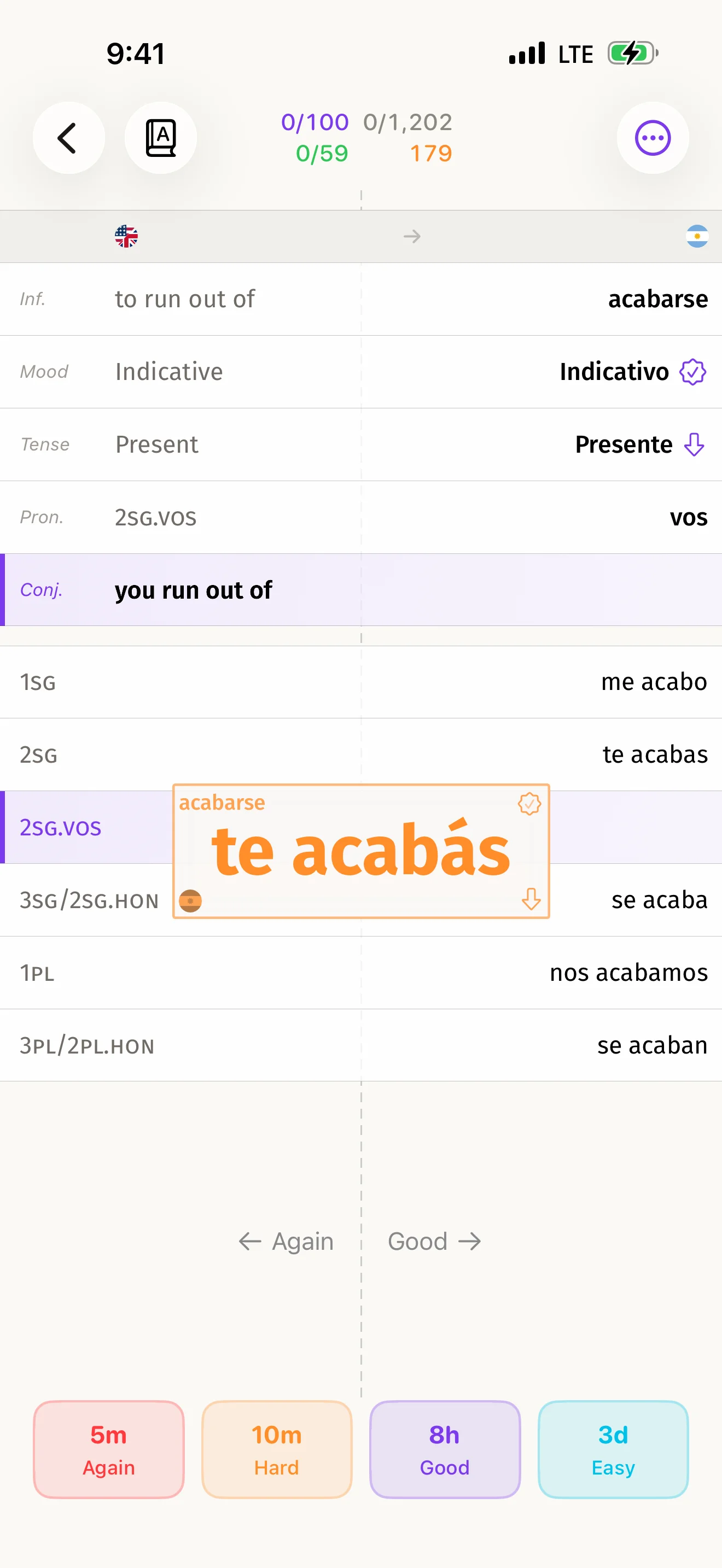 Flex Spanish conjugation app