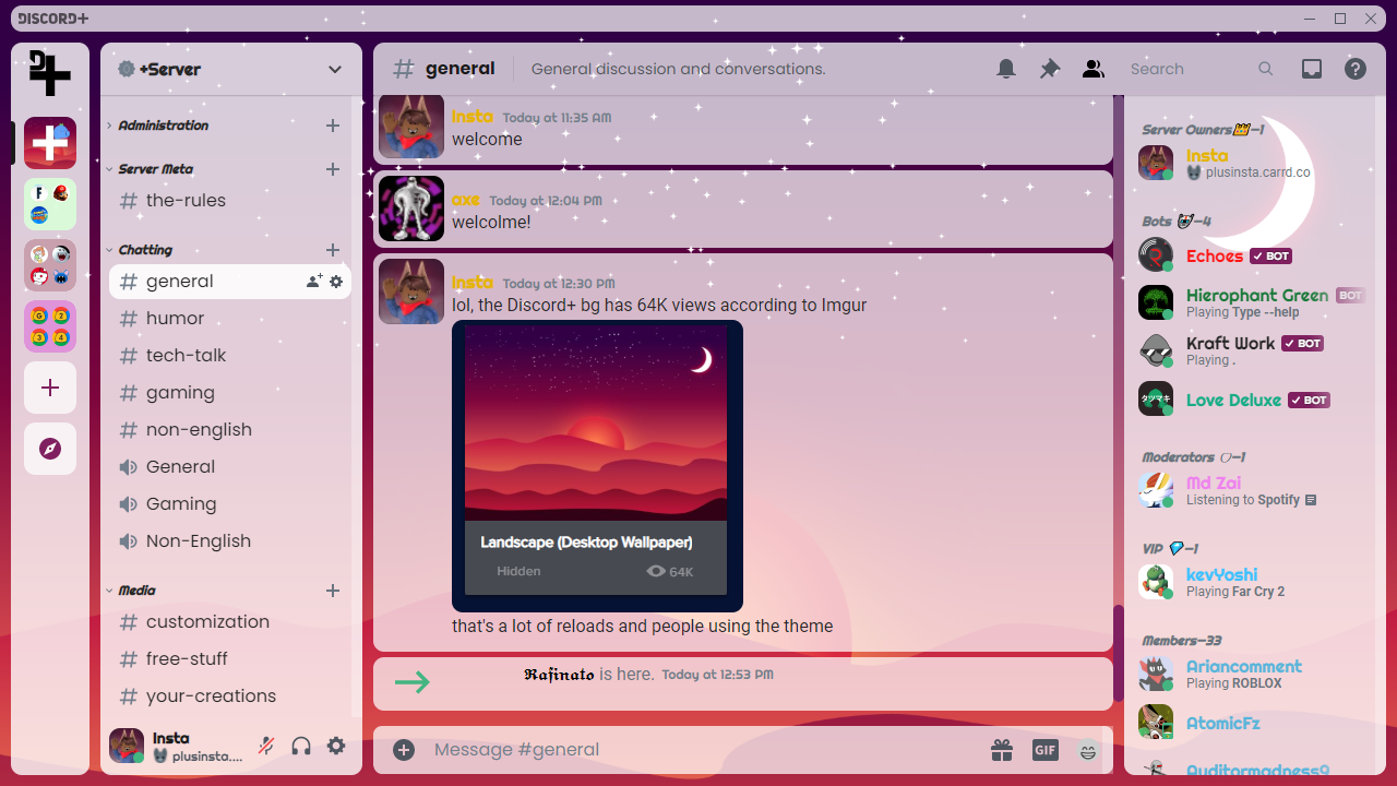 Screenshot of Discord+ in light theme