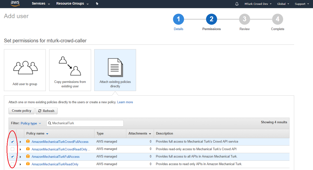 Attach existing policies