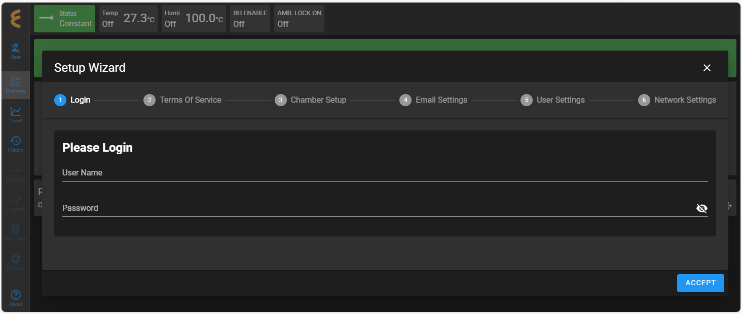 Login prompt in the Setup Wizard page.