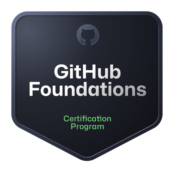 GitHub Foundations badge image. Certification. Foundational level. Issued by GitHub