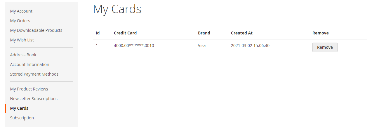 Removing a card from Credit Card wallet