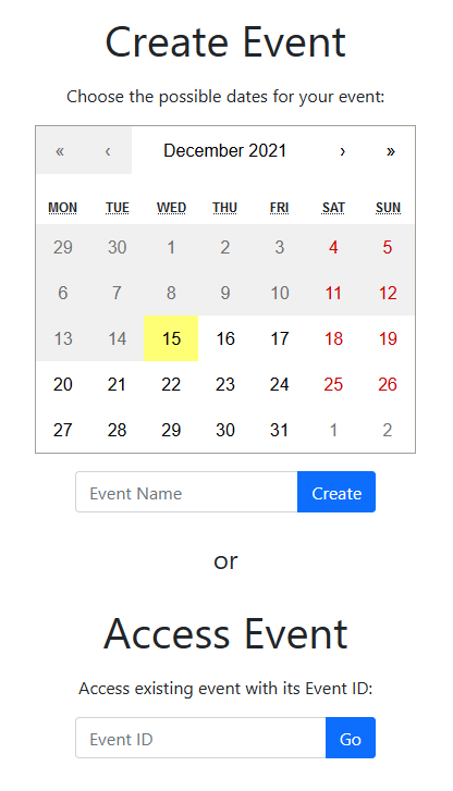 Event Scheduler's Homepage