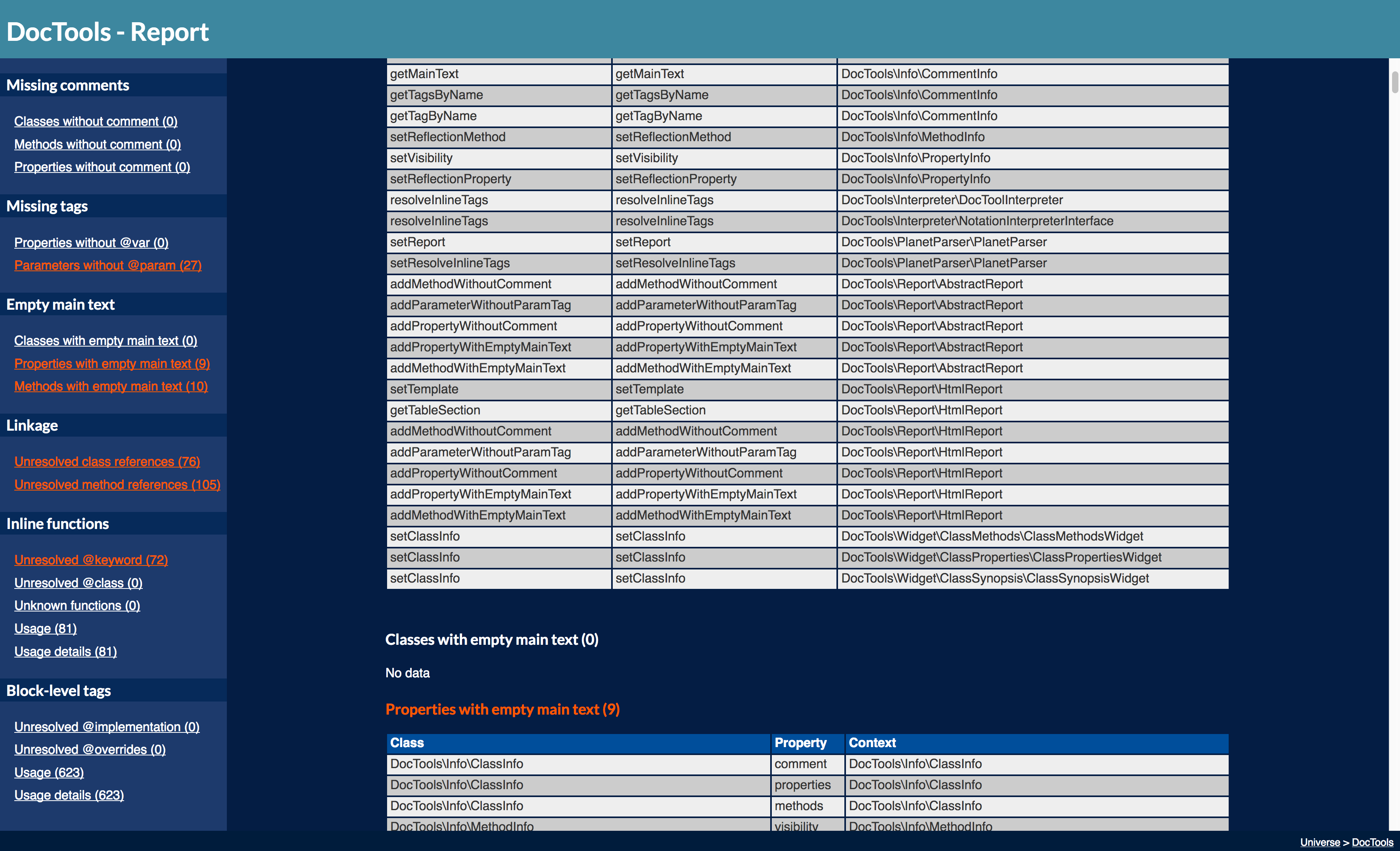 docTools report page