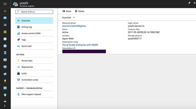 Confirmation of the created Azure Container Registry