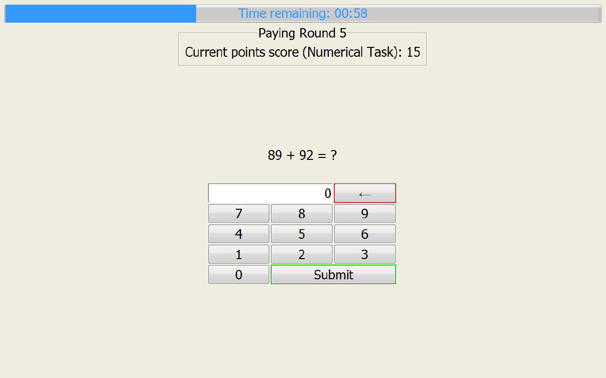 Figure 2: (b) The numerical grid with an adding up question used in the Practice Round across all sessions.