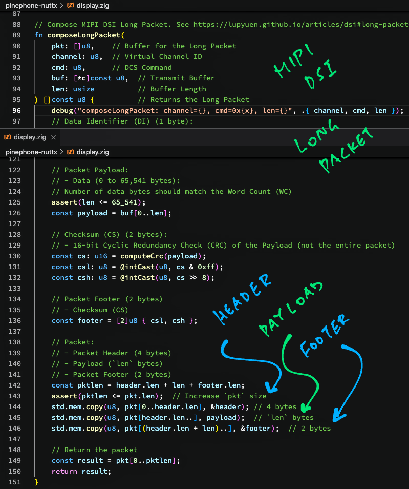 Compose Long Packet in Zig