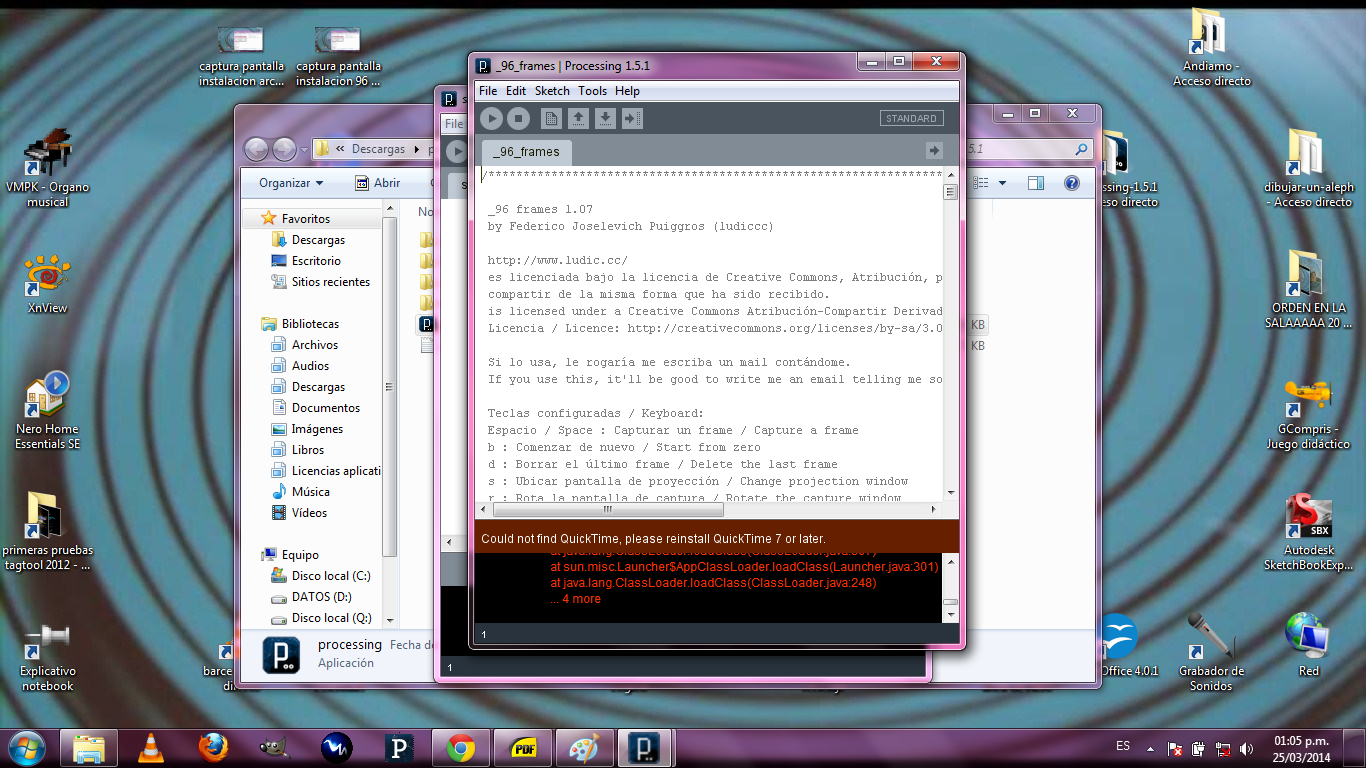 captura pantalla instalacion 96 frames con processing 1 5 1