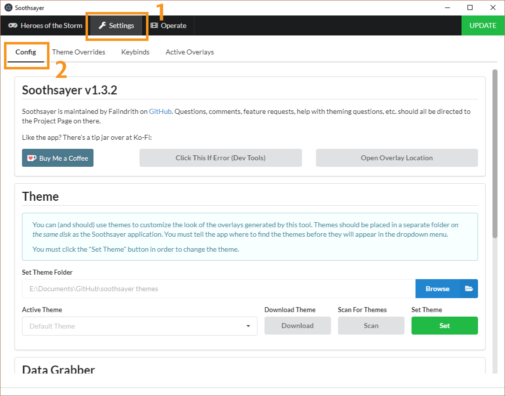 Locating the Config panel
