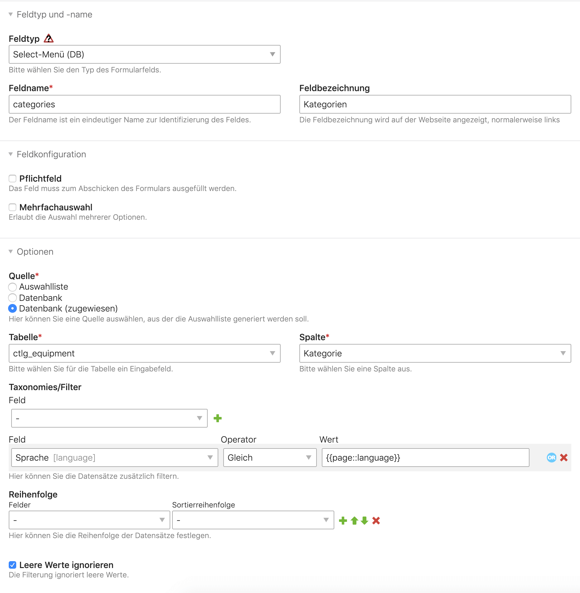 Datenbank Auswahlliste