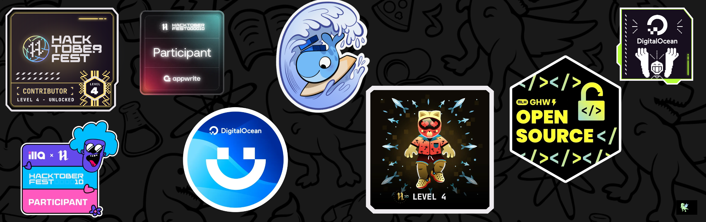 An image of @iamromi's Holopin badges, which is a link to view their full Holopin profile