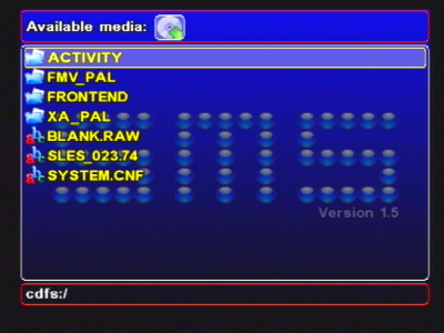 The SMS main interface — device menu on top, file list in the middle, status line at the bottom