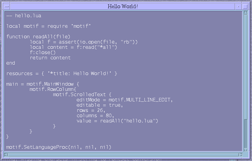 A hello world application displaying its own source code