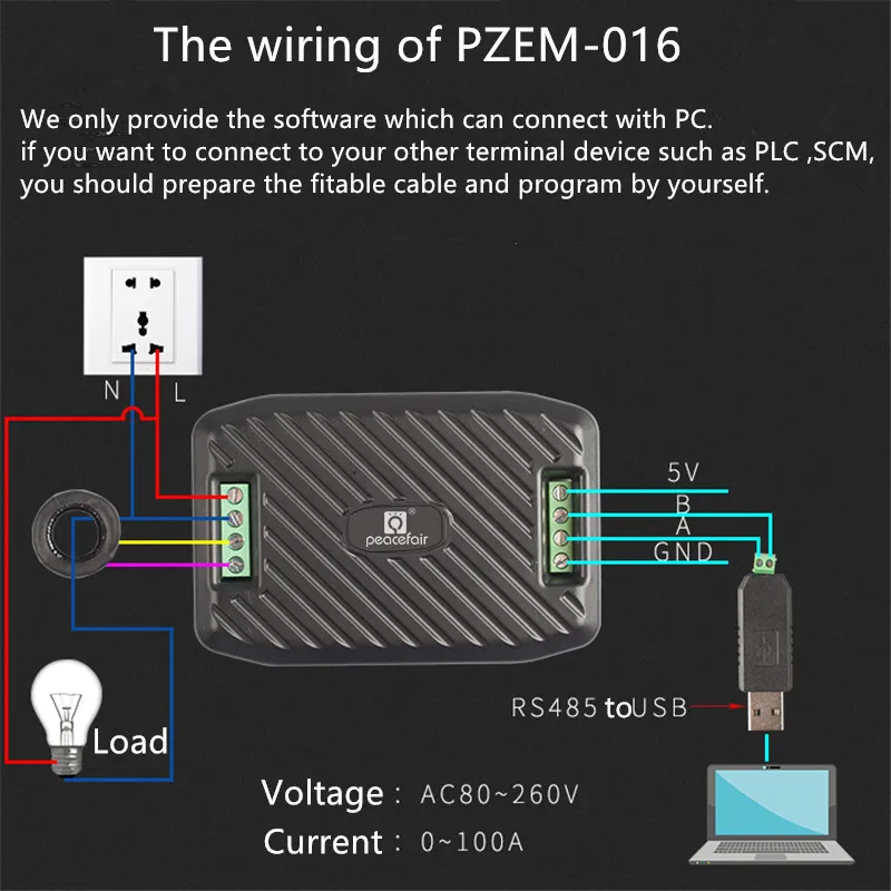 PZEM-016 or PZEM-014 wiring schematic